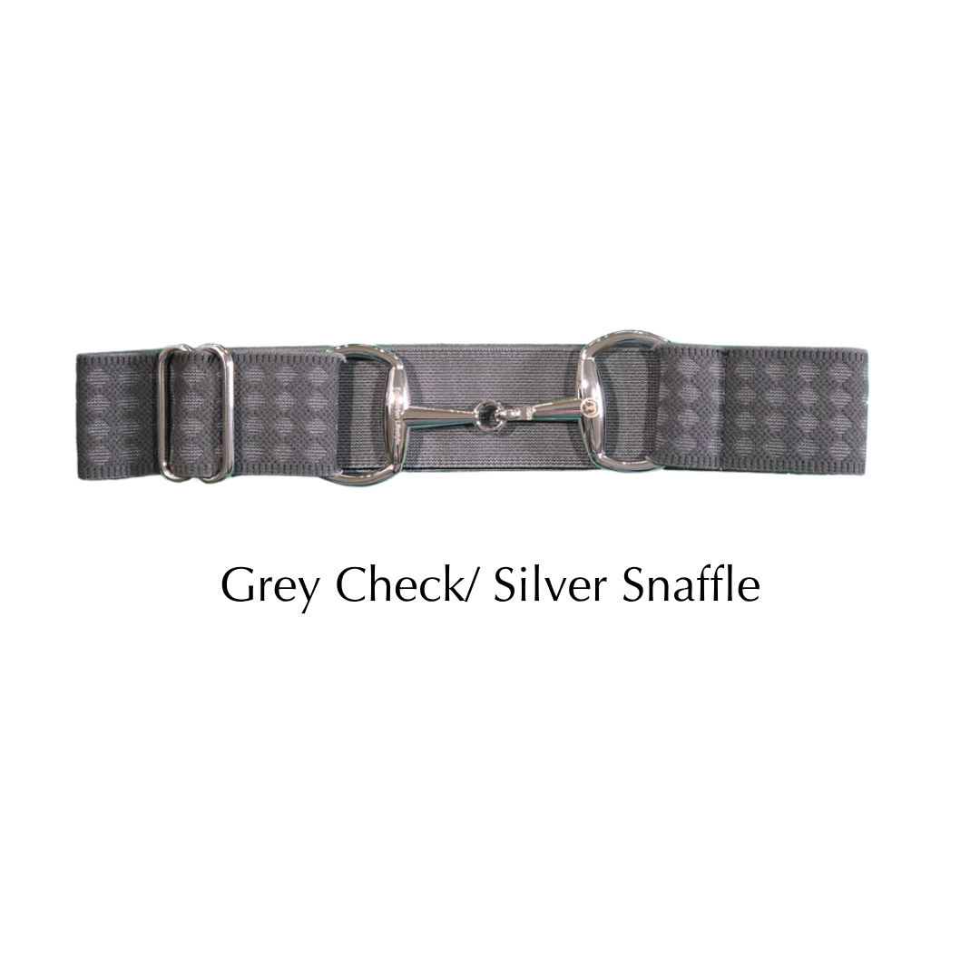A grey checkered horse collar with a silver-tone snaffle and metal adjusters, shown against a plain white background with the text 'Grey Check/ Silver Snaffle' below.