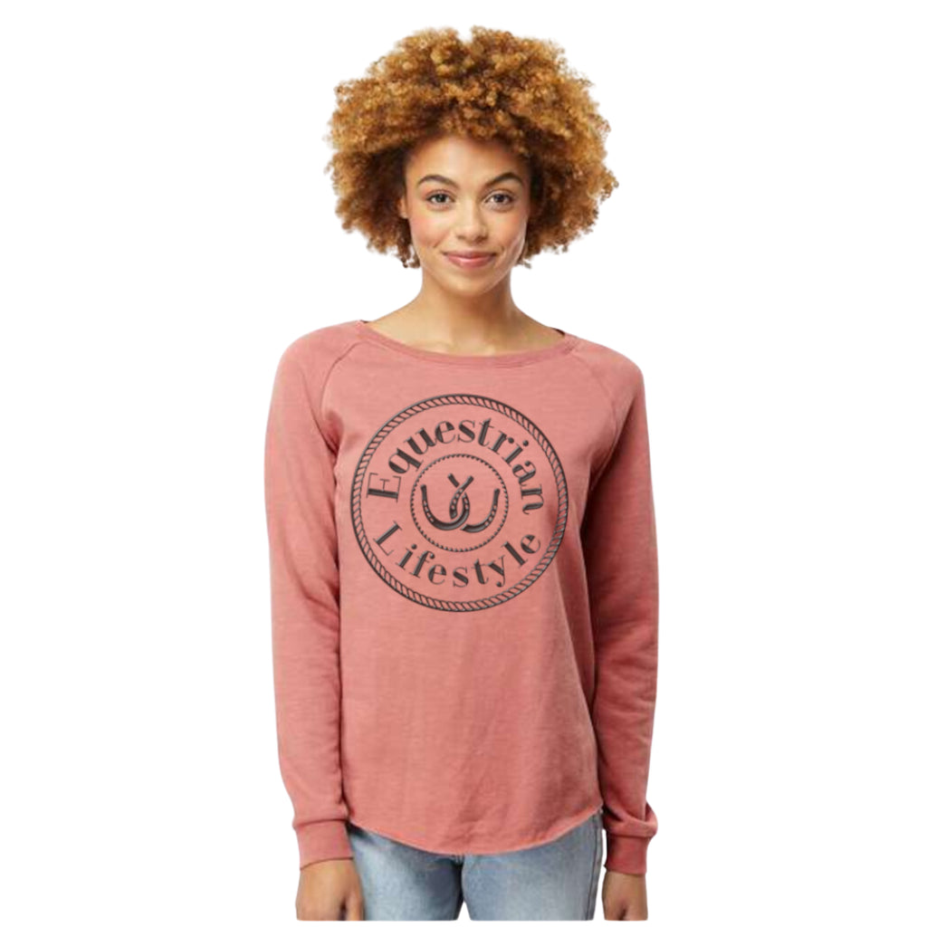 Sweat-shirt ras du cou pour femme « Equestrian Lifestyle » – Rose poudré Californie, texture vague 3D