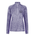 A women's heathered purple quarter-zip pullover with a circular horseshoe logo on the left chest shown on a plain white background.