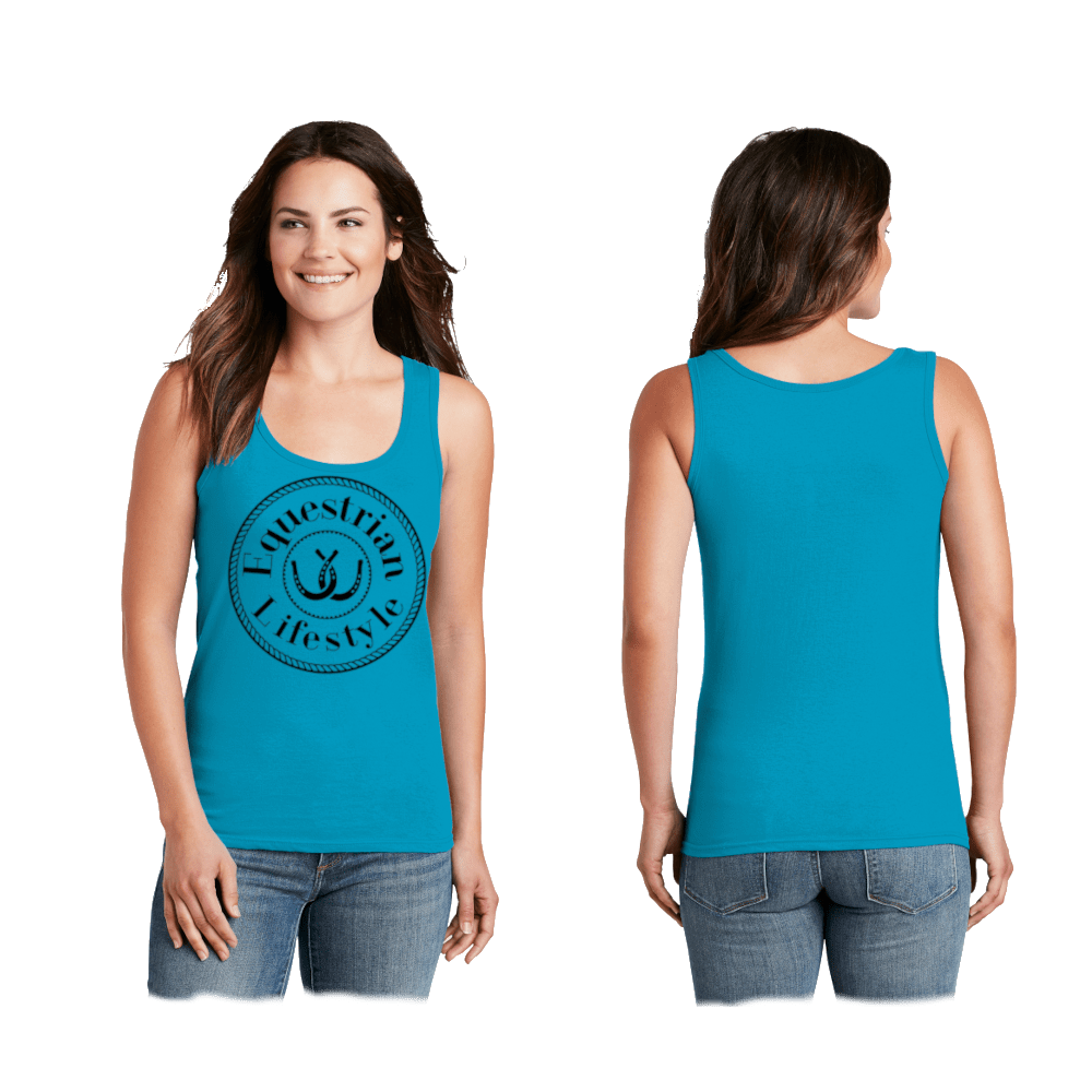 Equestrian Lifestyle Racerback Tank Top – Caribbean Blue Horseshoe