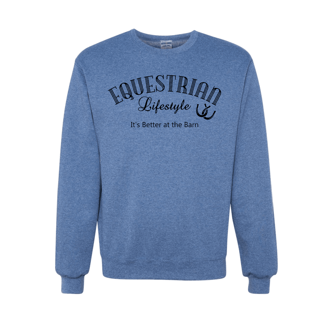 Sweat-shirt ras du cou – Phrase bleu chiné vintage « Mode de vie équestre »