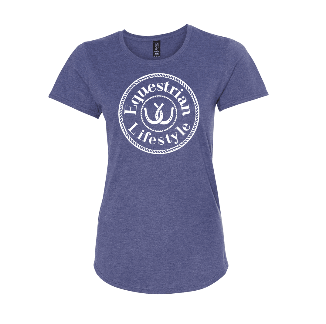 T-shirt Femme Lifestyle Équestre – Fer à Cheval Blanc Bleu Chiné
