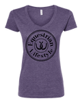 T-shirt col en V pour femme Équestre – Violet chiné Fer à cheval