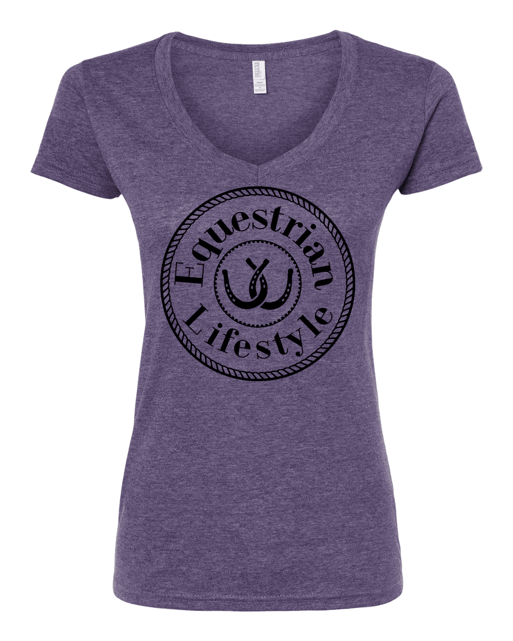 T-shirt col en V pour femme Équestre – Violet chiné Fer à cheval