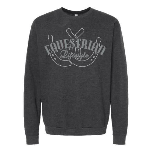 Sweat-shirt ras du cou Équestre – Noir de jais Chiné Ardoise Bleu Fer à cheval Phrase