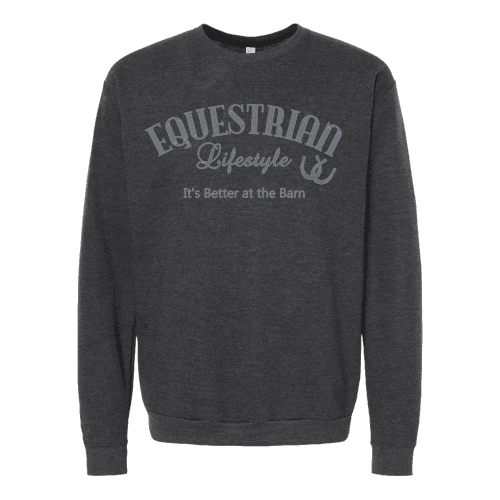 Sweat-shirt ras du cou « Equestrian Lifestyle » – Noir chiné avec phrase bleu acier