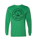 A green long-sleeve crewneck t-shirt with a black circular graphic on the chest that reads 'Equestrian Lifestyle' around a central horseshoe, shown against a plain white background.