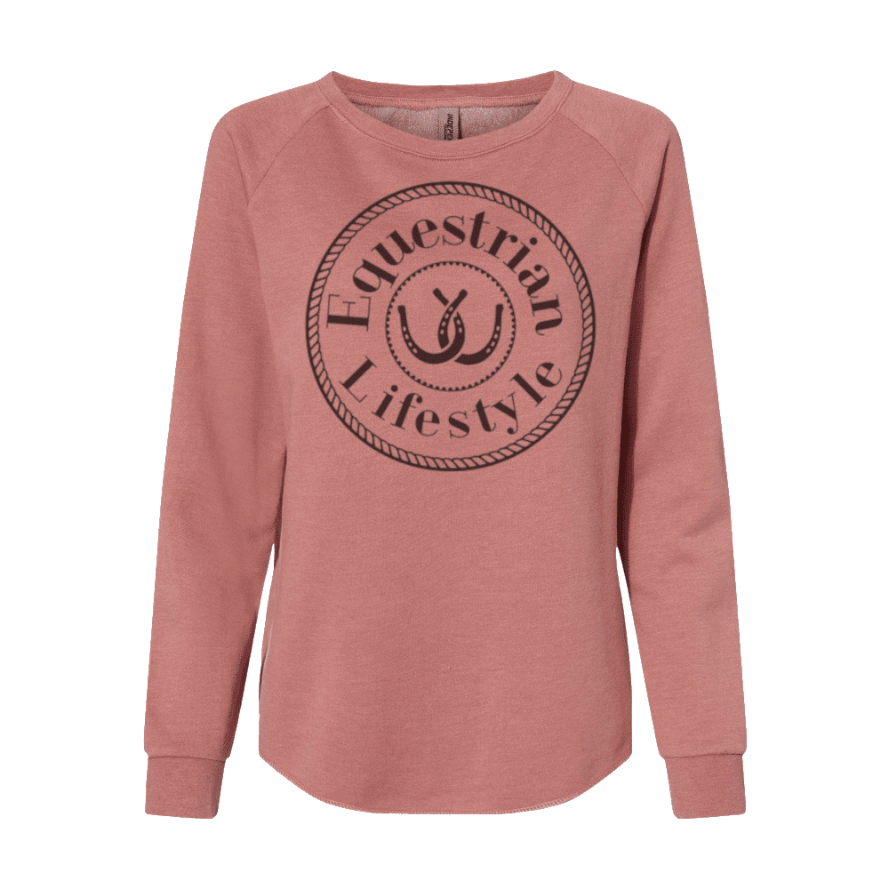 Sweat-shirt ras du cou pour femme – Cheval lifestyle équestre – Fer à cheval vague Californie Rose Poudré