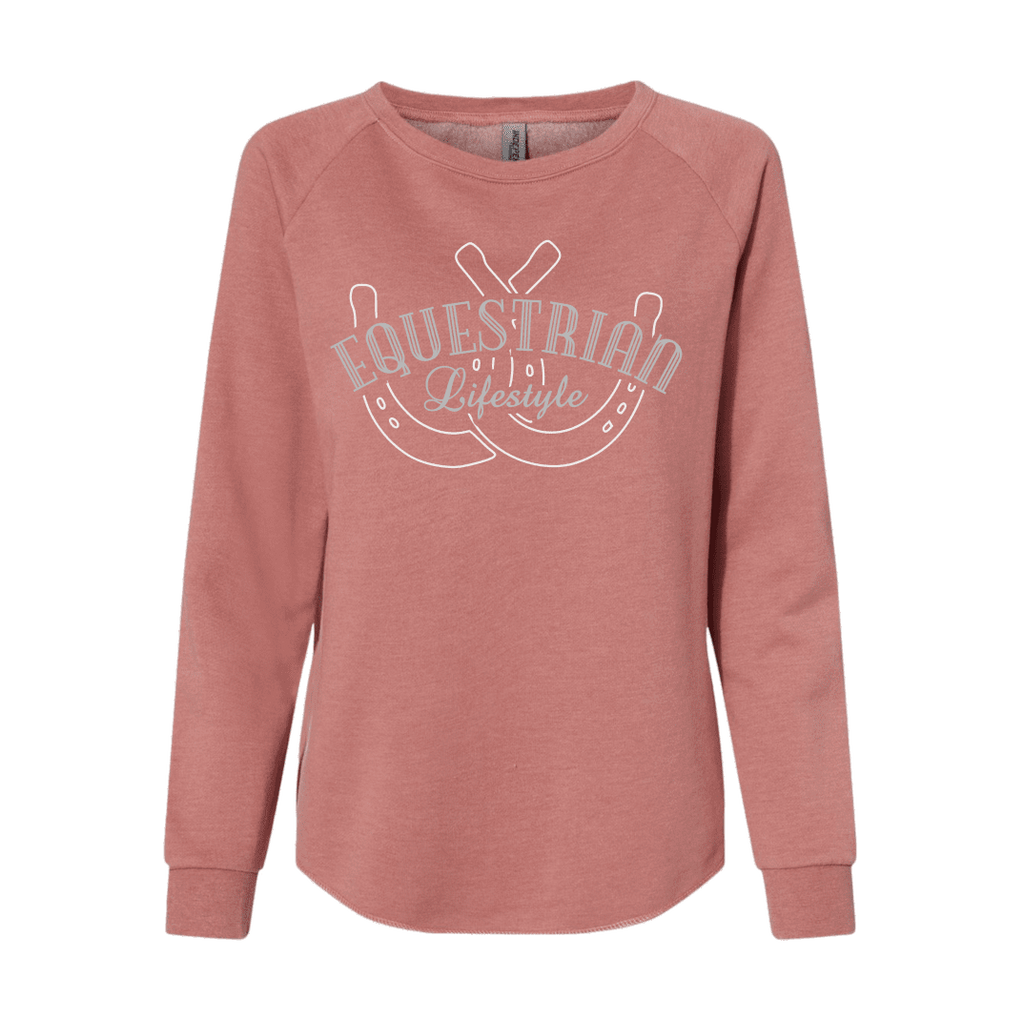 Sweat-shirt ras du cou femme Équestre – Rose poudré California Wave Fer à cheval Phrase