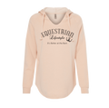 A light peach-pink hooded sweatshirt with 'EQUESTRIAN Lifestyle &' and 'It's Better at the Barn' printed in black on the front, displayed on a clean white background.