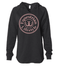 Sweat à Capuche Femme – California Wave Noir avec Fer à Cheval Or Rose