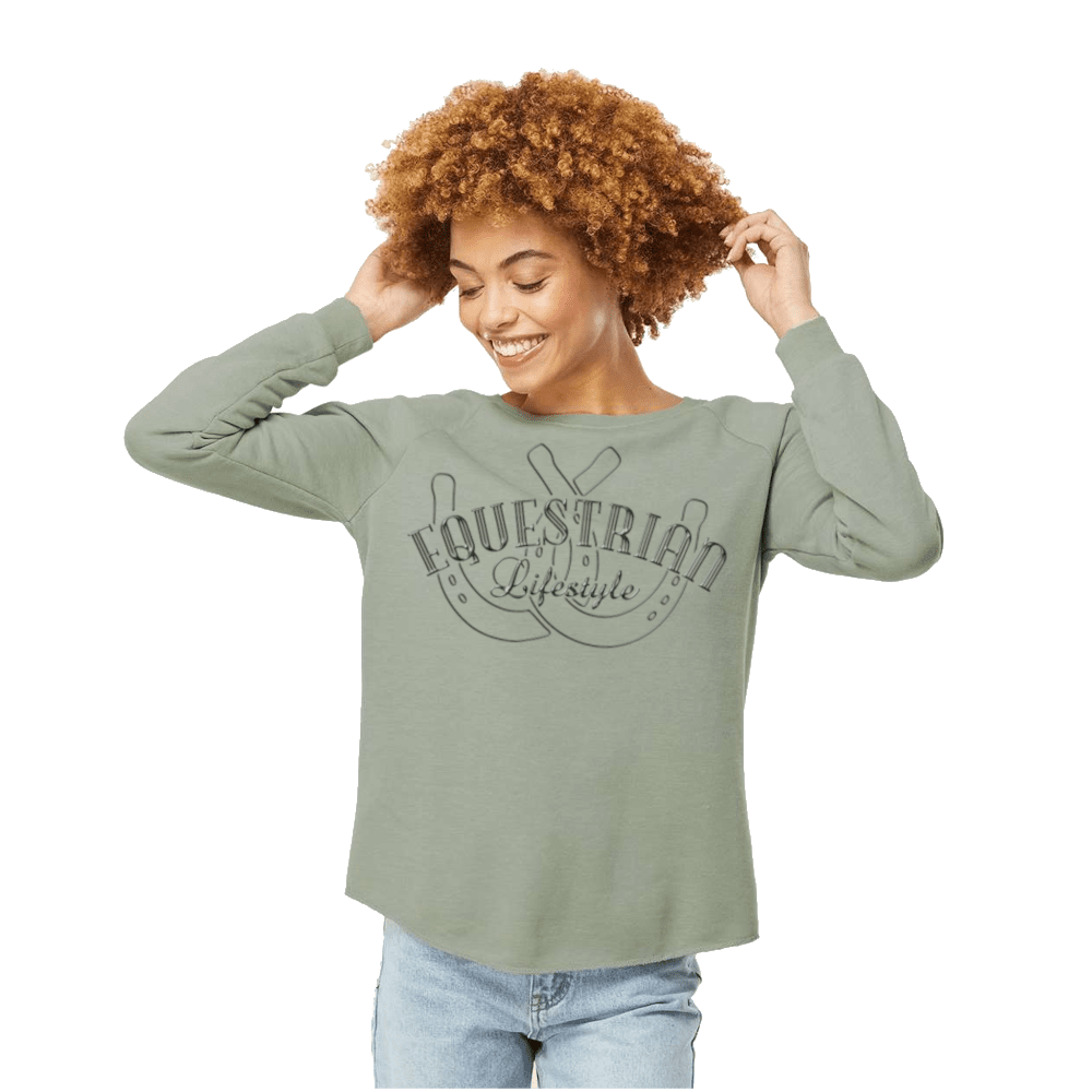 Sweat-shirt ras du cou pour femme style équestre – Phrase fer à cheval Vague de Californie Menthe