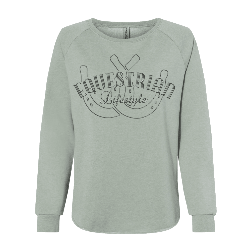 Sweat-shirt ras du cou pour femme style équestre – Phrase fer à cheval Vague de Californie Menthe