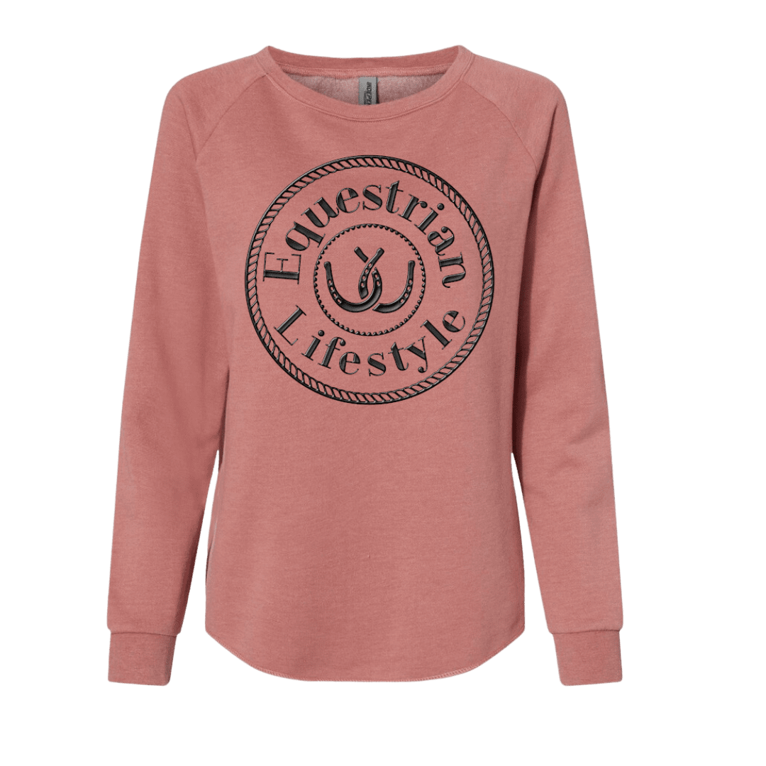 Sweat-shirt ras du cou pour femme « Equestrian Lifestyle » – Rose poudré Californie, texture vague 3D