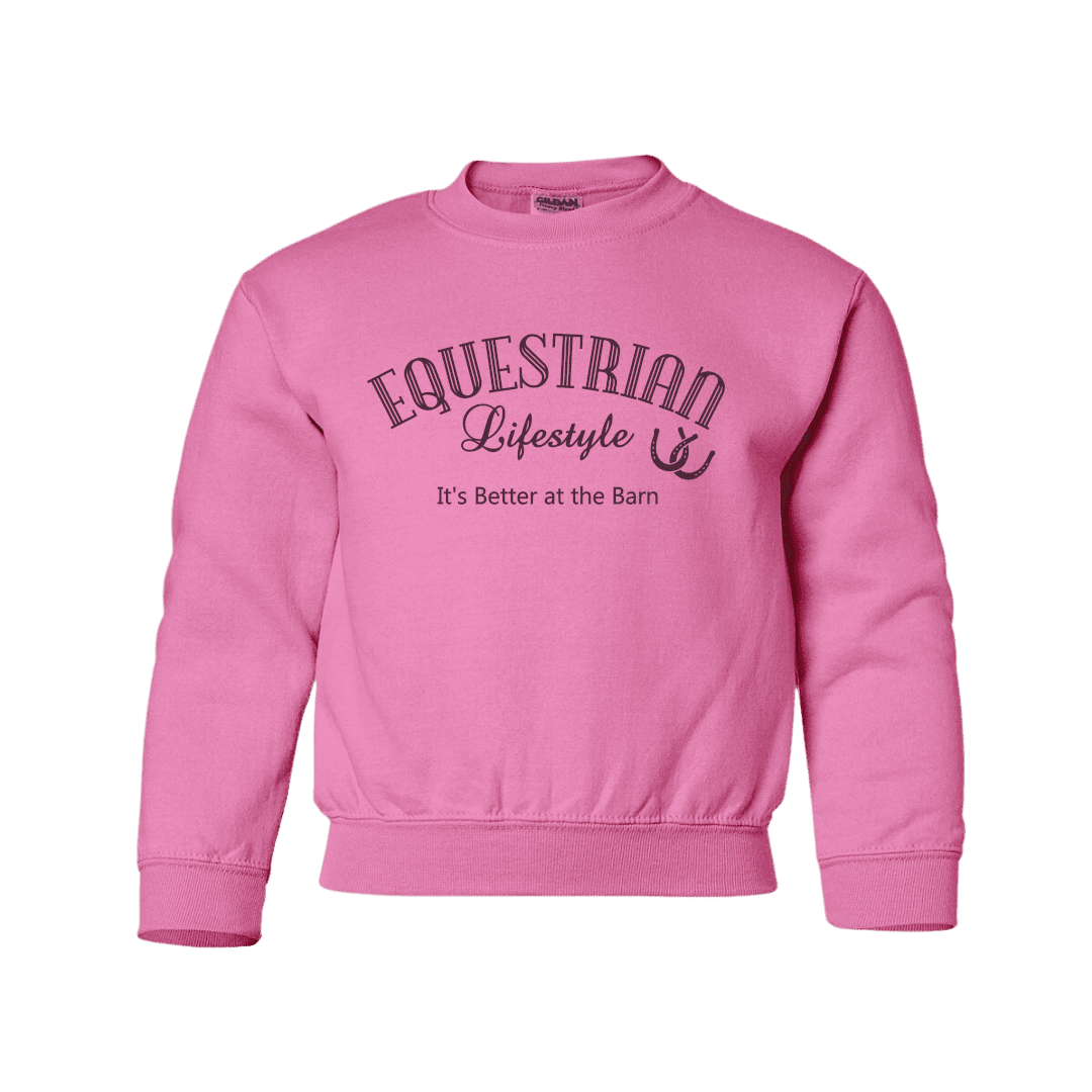 Equestrian Lifestyle Youth Crewneck Sweatshirt – Bright Pink Phrase