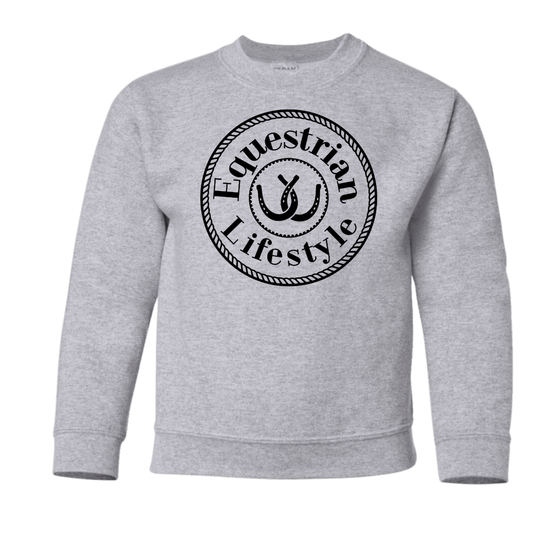 Equestrian Lifestyle Youth Crewneck Sweatshirt – Heather Grey Horseshoe