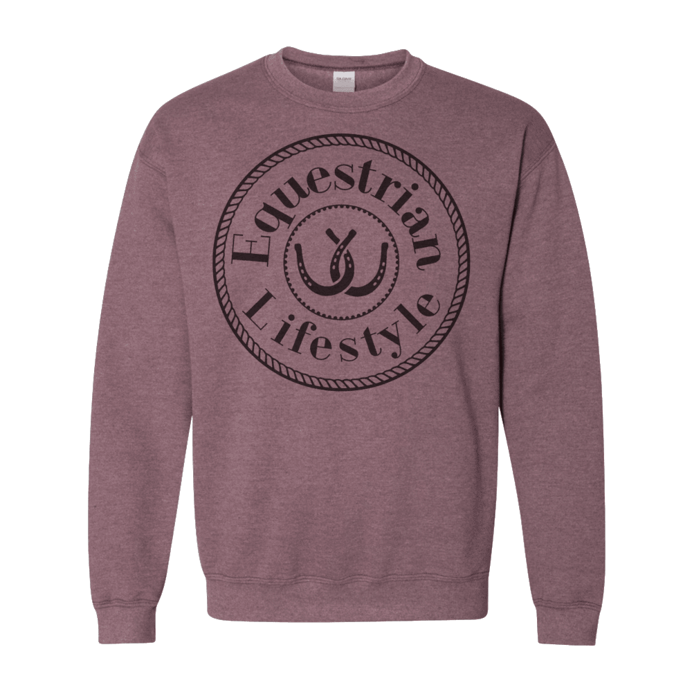 Sweat-shirt col rond style de vie équestre – Fer à cheval marron sport chiné