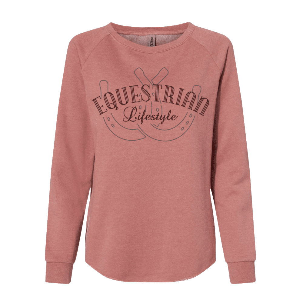 Sweat-shirt ras du cou femme Équestre – Rose poudré California Wave Fer à cheval Phrase