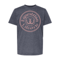 Equestrian Lifestyle Youth T-Shirt – Heather Navy with Rose Gold Horseshoe