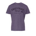 A heather purple short-sleeve t-shirt with a black graphic print on the front that reads 'EQUESTRIAN Lifestyle It's Better at the Barn' with a small horseshoe symbol, shown on a plain white background.