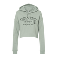 A sage green cropped hoodie sweatshirt with 'EQUESTRIAN Lifestyle' and 'It's Better at th Barn' printed in black on the front, displayed on a clean white background.