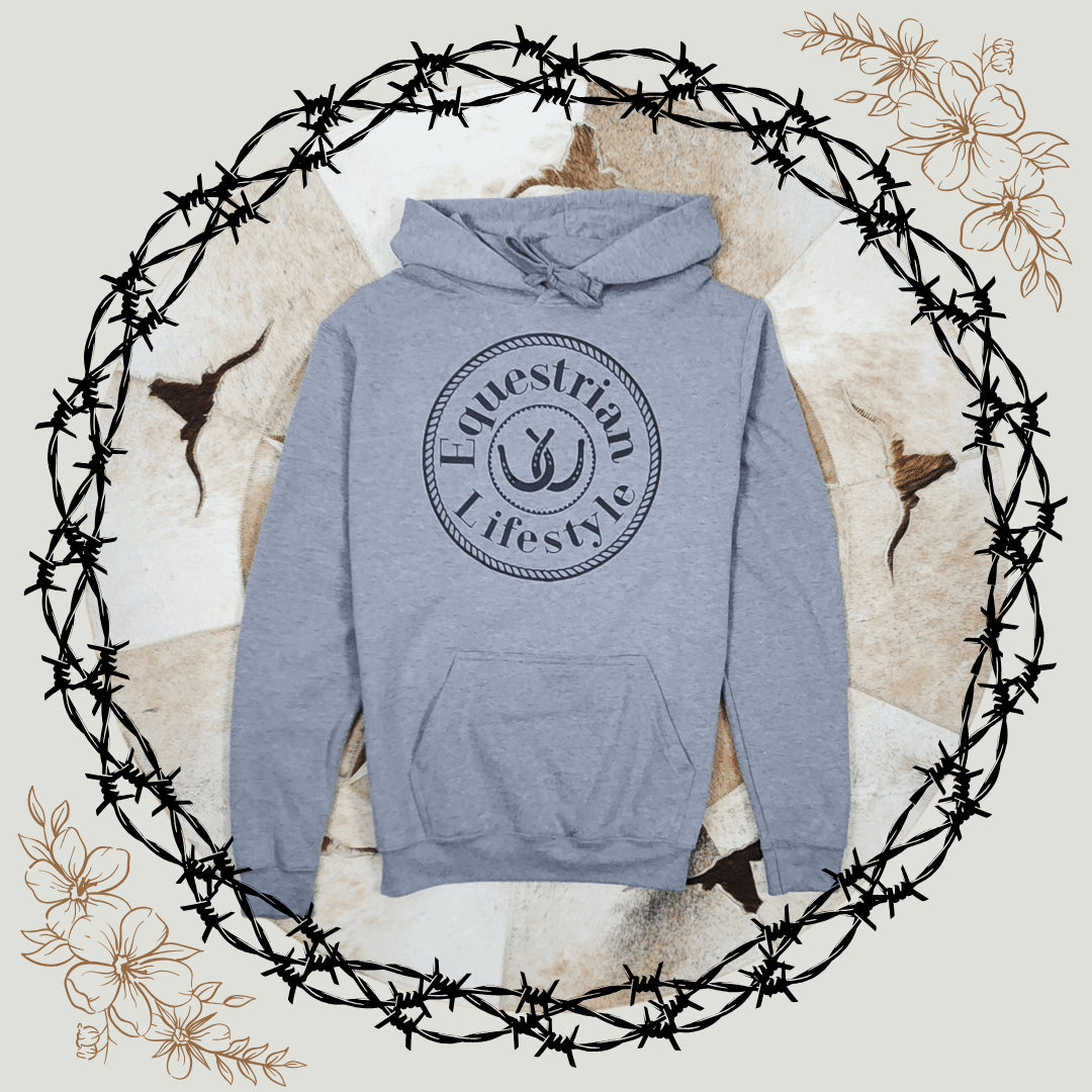 Equestrian Lifestyle Hoodie – Heather Grey Horseshoe
