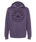 A heather purple pullover hoodie with a black circular graphic on the chest that reads 'Equestrian Lifestyle' around a horseshoe illustration, shown on a plain white background.