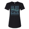 A black short-sleeve crewneck t-shirt with a retro-style graphic on the front reading 'IN MY EQUESTRIAN ERA' in textured teal and light blue lettering, displayed on a clean white background.