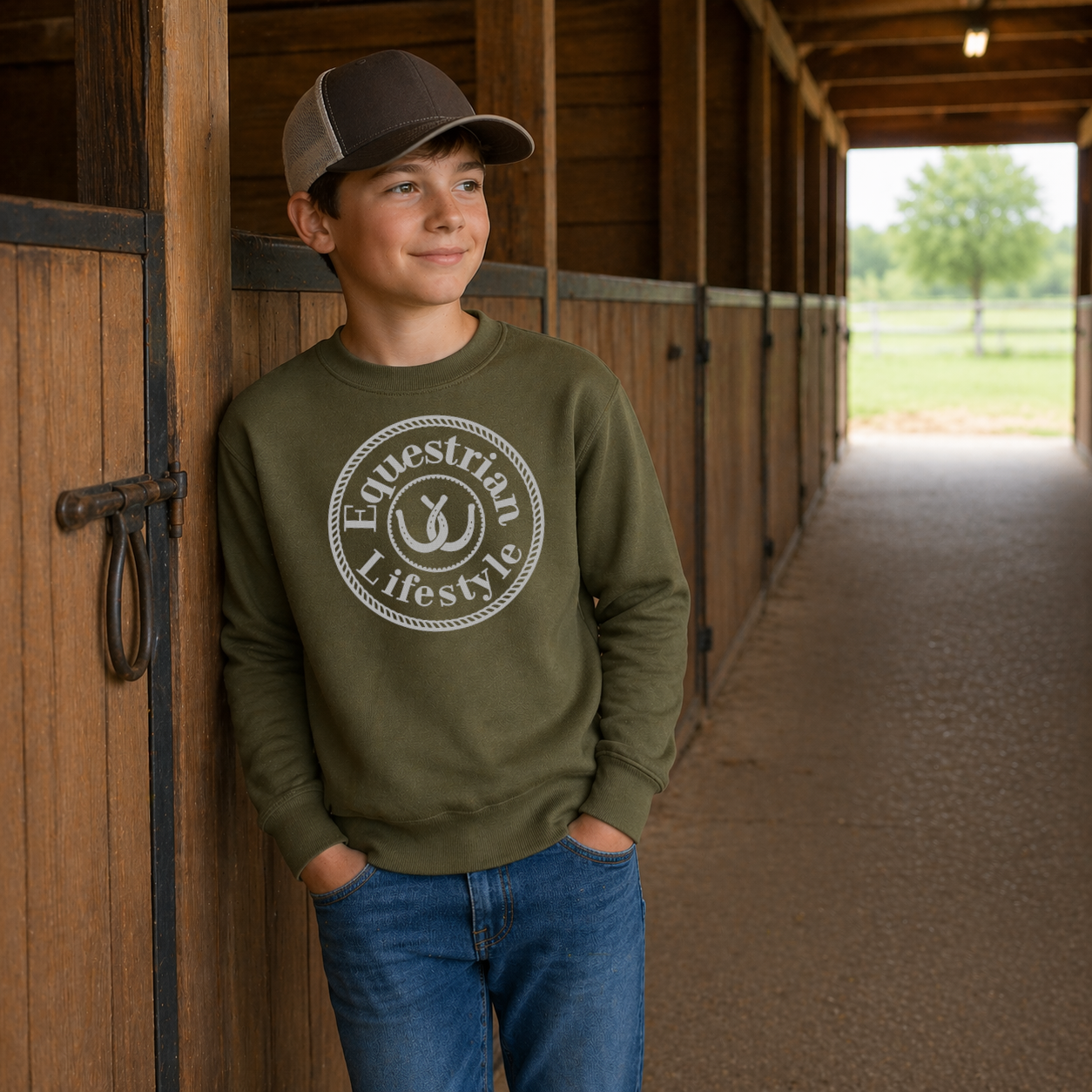 Equestrian Lifestyle Youth Crewneck Sweatshirt – Olive