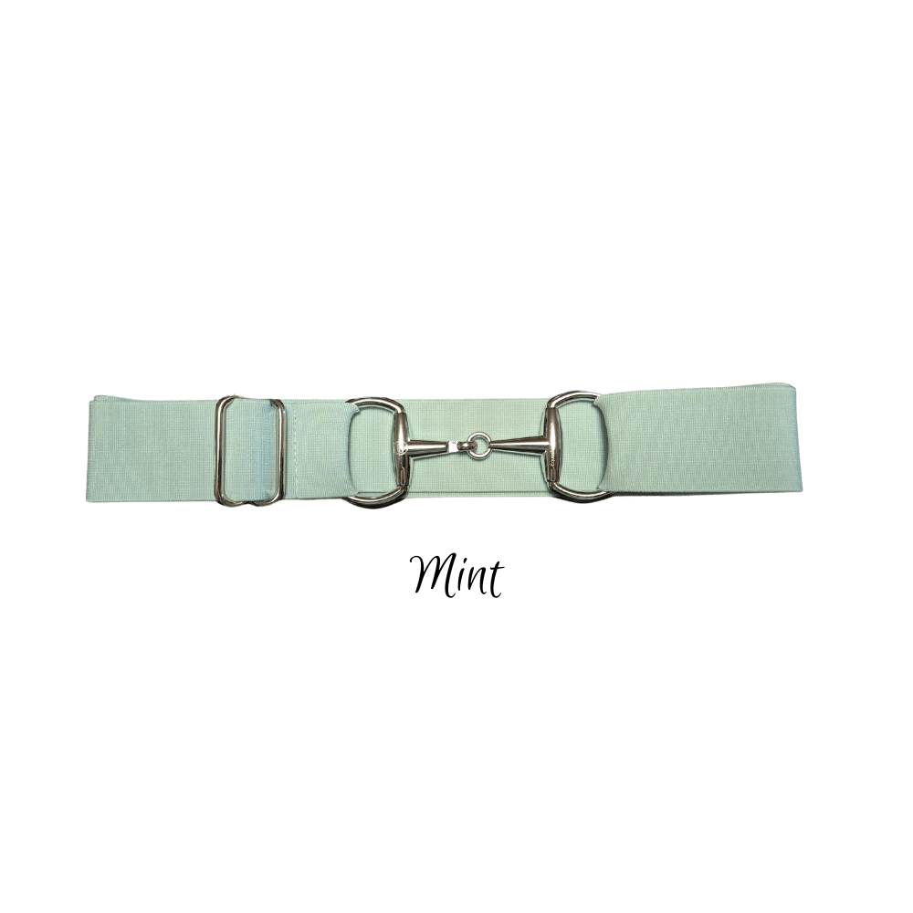 A mint green horse bit belt with silver metal hardware, displayed horizontally on a white background with the word 'Mint' written below.