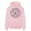 A light pink pullover hoodie with a black circular graphic on the chest that reads 'Equestrian Lifestyle' around a horseshoe, shown on a plain white background.